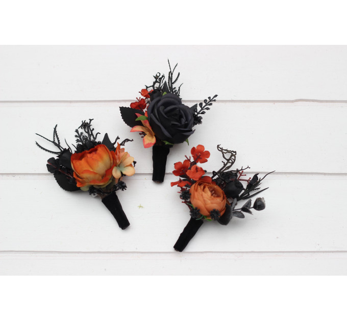 Black & Orange Gothic Wedding Boutonnieres for Groom and Groomsmen