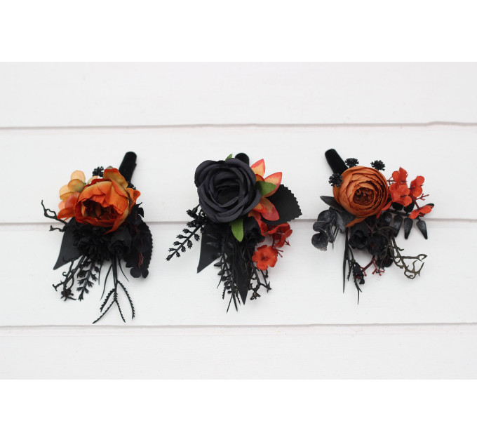 Black & Orange Gothic Wedding Boutonnieres for Groom and Groomsmen