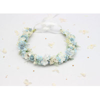Dusty Blue White Ivory Flower Crown, Flower Girl Headpiece. 5483