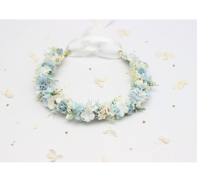 Dusty Blue, White & Ivory Flower Crown for Flower Girl Hairstyles