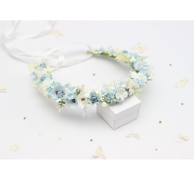 Dusty Blue, White & Ivory Flower Crown for Flower Girl Hairstyles