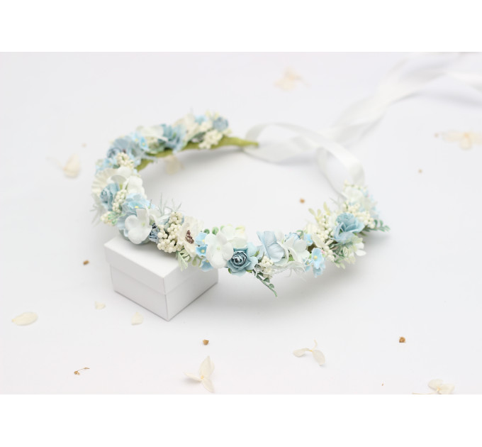 Dusty Blue, White & Ivory Flower Crown for Flower Girl Hairstyles