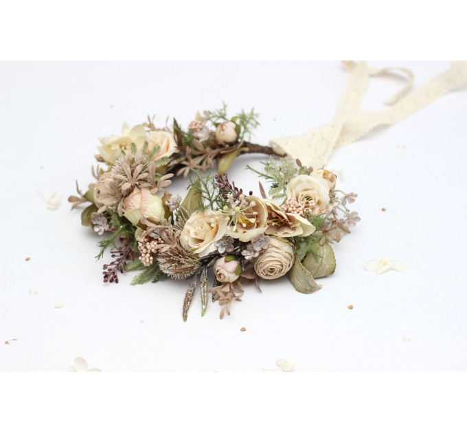 Ivory & Sage Green Boho Flower Crown for Romantic Bridal Hairstyles