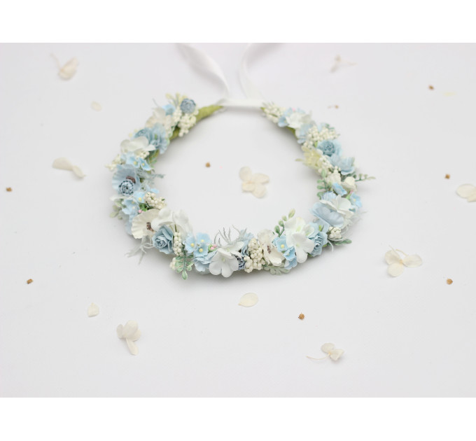 Dusty Blue, White & Ivory Flower Crown for Flower Girl Hairstyles