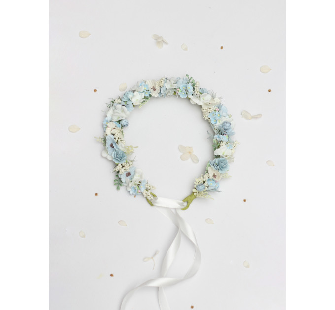 Dusty Blue, White & Ivory Flower Crown for Flower Girl Hairstyles