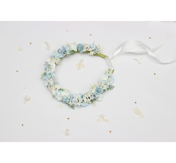Dusty Blue, White & Ivory Flower Crown for Flower Girl Hairstyles