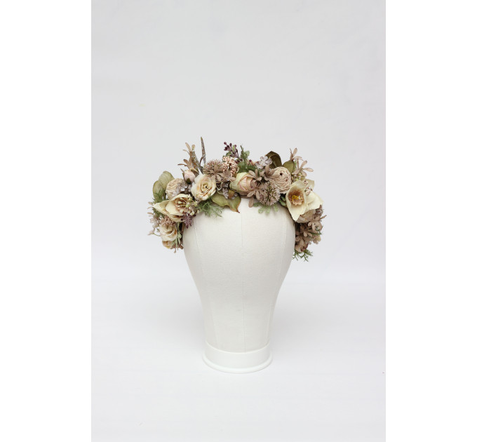 Ivory & Sage Green Boho Flower Crown for Romantic Bridal Hairstyles