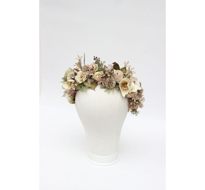 Ivory & Sage Green Boho Flower Crown for Romantic Bridal Hairstyles