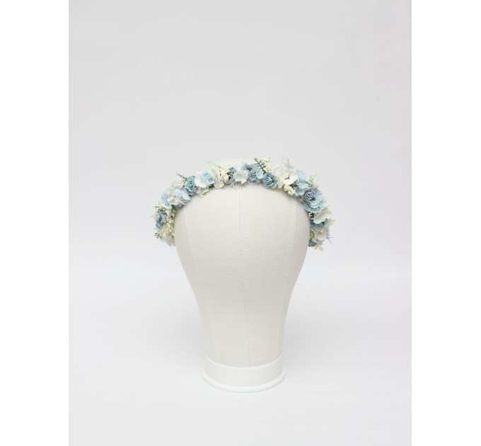 Dusty Blue, White & Ivory Flower Crown for Flower Girl Hairstyles