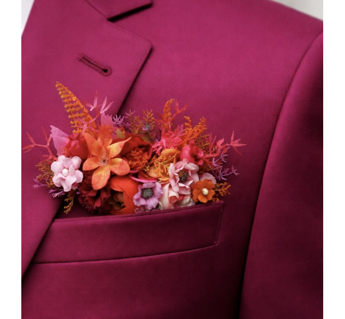 Orange, Magenta, Pink & Red Wedding Boutonnieres in Regular and Pocket Styles