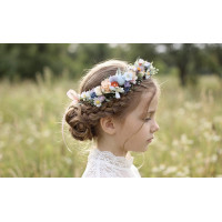 Wildflowers flower crown Colorful flower crown Flower girl crown Peach orange dusty blue ivory lilac flowers. 5364