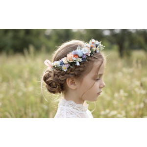 Wildflowers flower crown Colorful flower crown Flower girl crown Peach orange dusty blue ivory lilac flowers. 5364