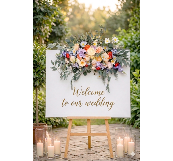 Pastel Wildflower Arch Flowers | Peach, Orange, Dusty Blue, Ivory & Lilac Wedding Arrangement