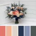 Bridal and Bridesmaid Wedding Bouquets in Navy Blue, Coral & Ivory