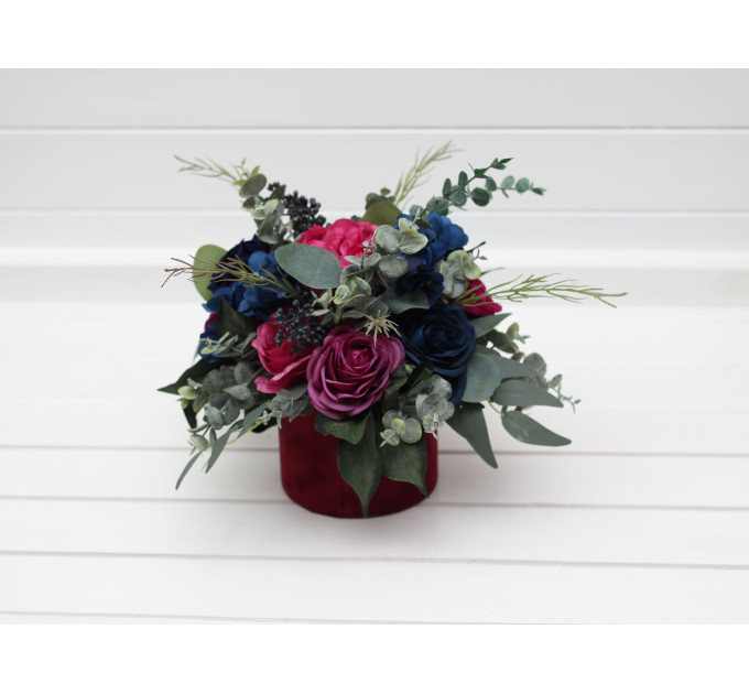 Jewel Tone Wedding Centerpiece in Navy Blue, Magenta, Fuchsia, Purple & Emerald Green