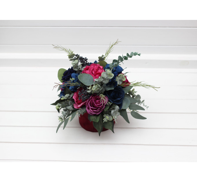 Jewel Tone Wedding Centerpiece in Navy Blue, Magenta, Fuchsia, Purple & Emerald Green