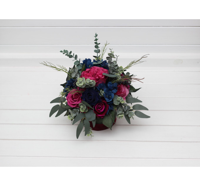 Jewel Tone Wedding Centerpiece in Navy Blue, Magenta, Fuchsia, Purple & Emerald Green