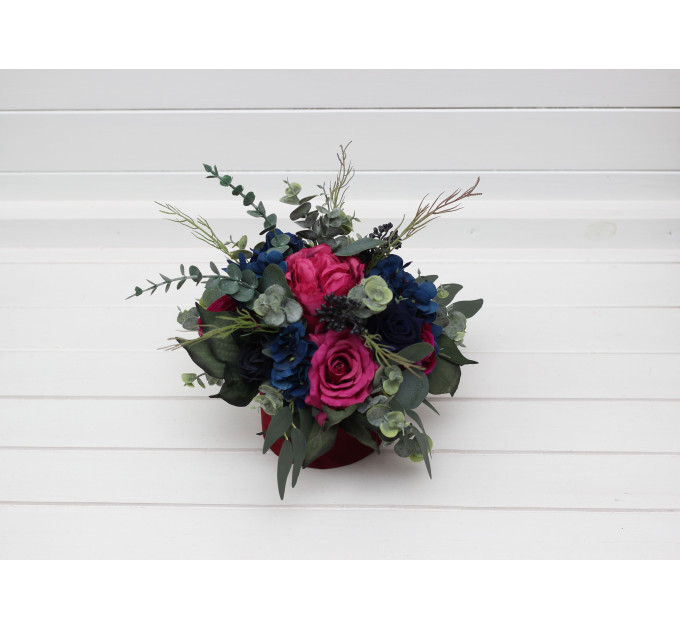 Jewel Tone Wedding Centerpiece in Navy Blue, Magenta, Fuchsia, Purple & Emerald Green