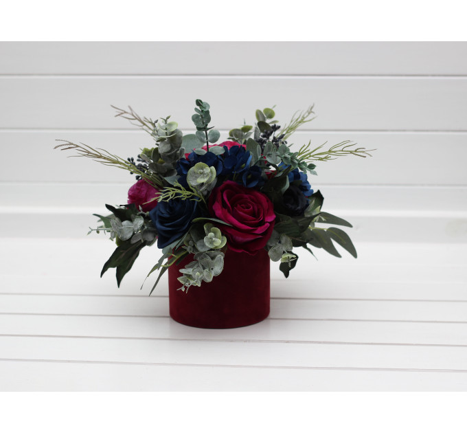 Jewel Tone Wedding Centerpiece in Navy Blue, Magenta, Fuchsia, Purple & Emerald Green