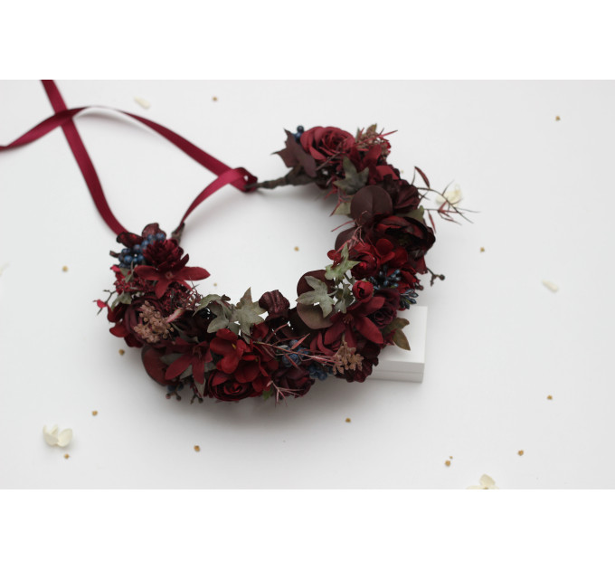 Burgundy & Blue Berry Flower Crown for Bridal Hairstyles