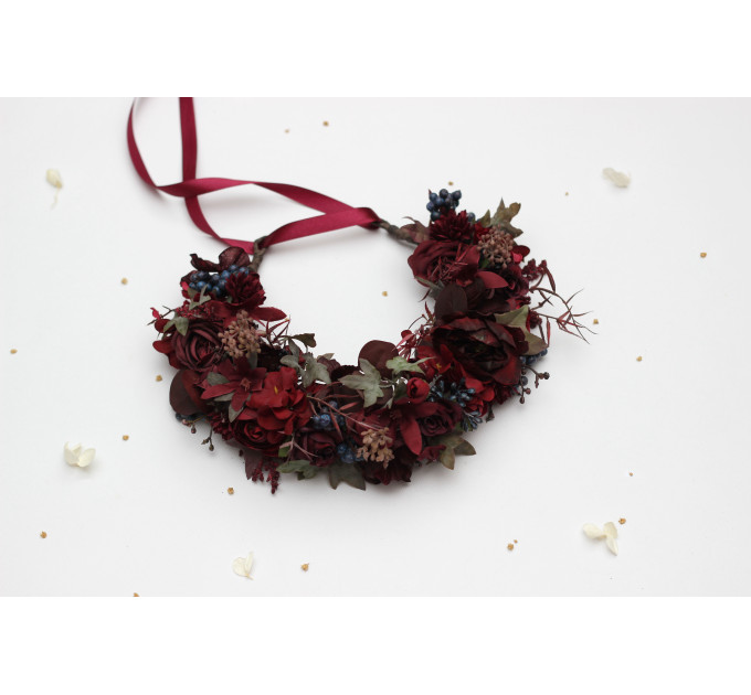 Burgundy & Blue Berry Flower Crown for Bridal Hairstyles