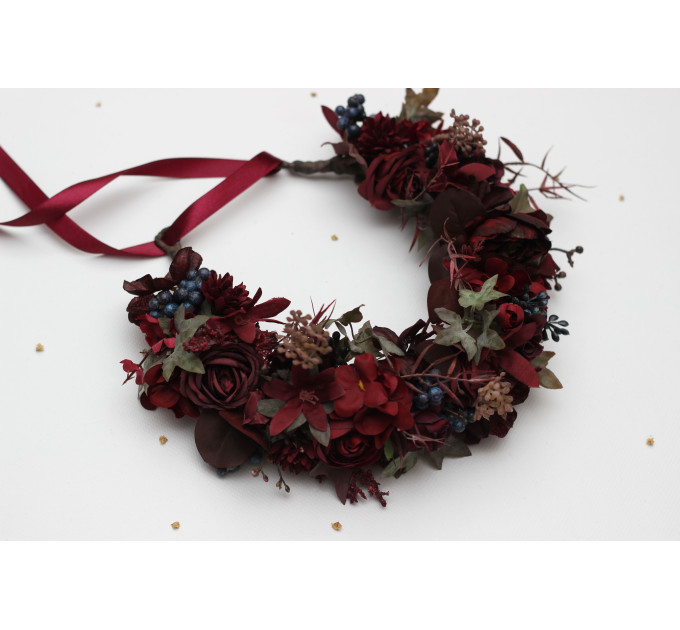 Burgundy & Blue Berry Flower Crown for Bridal Hairstyles