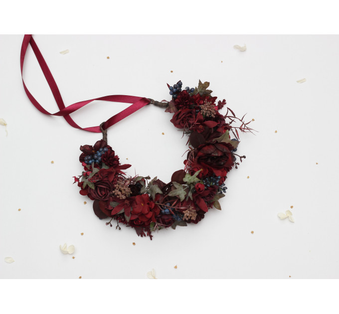 Burgundy & Blue Berry Flower Crown for Bridal Hairstyles