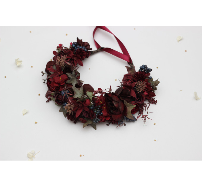 Burgundy & Blue Berry Flower Crown for Bridal Hairstyles