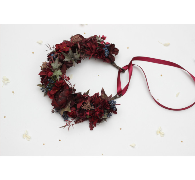 Burgundy & Blue Berry Flower Crown for Bridal Hairstyles
