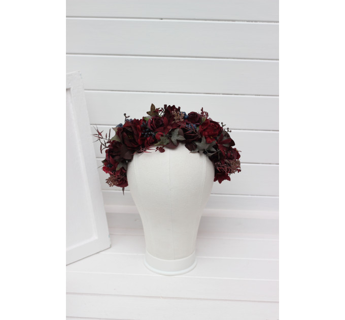 Burgundy & Blue Berry Flower Crown for Bridal Hairstyles