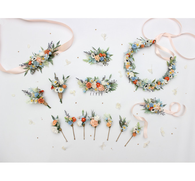 Peach, Dusty Blue & Ivory Flower Crown for Flower Girl Hairstyles