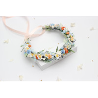 Peach, Dusty Blue & Ivory Wildflowers Flower Crown. Flower Girl Headband. 5424
