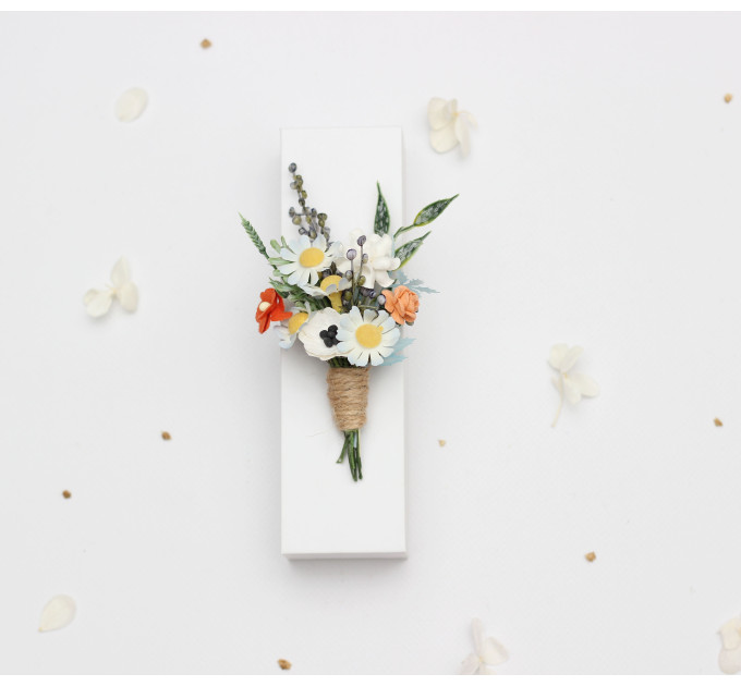Peach, Dusty Blue & Ivory Wedding Boutonnieres for Groom and Groomsmen