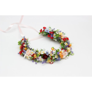 Colorful Wildflower Flower Crown, Bright Floral Bridal Headpiece. 5486