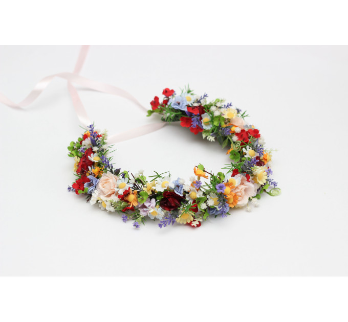 Colorful Wildflower Flower Crown for Bridal and Festival Hairstyles