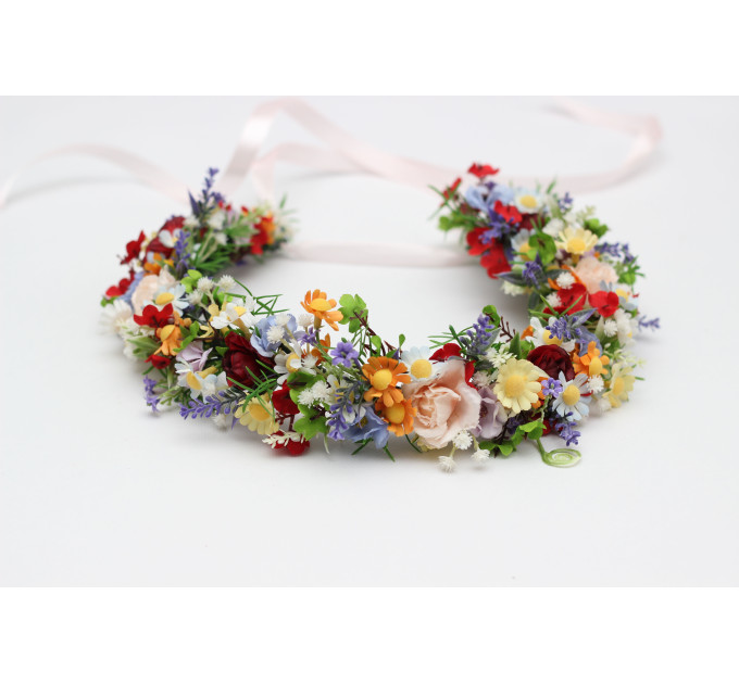 Colorful Wildflower Flower Crown for Bridal and Festival Hairstyles