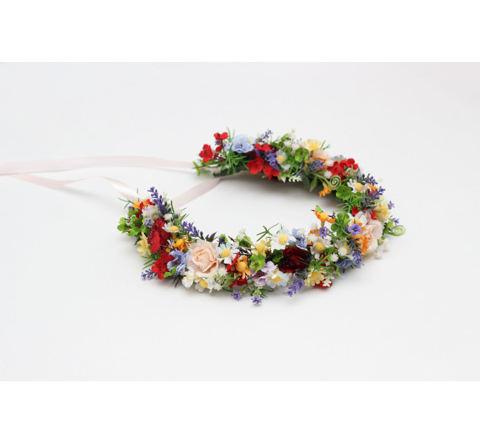 Colorful Wildflower Flower Crown for Bridal and Festival Hairstyles