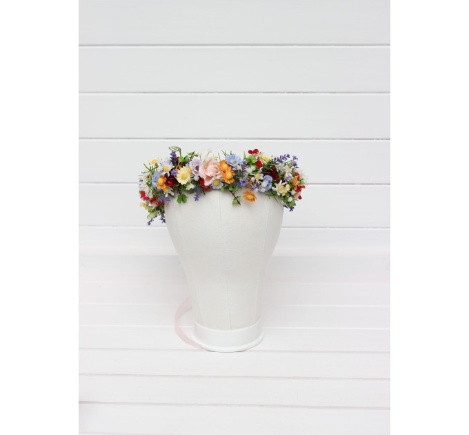 Colorful Wildflower Flower Crown for Bridal and Festival Hairstyles