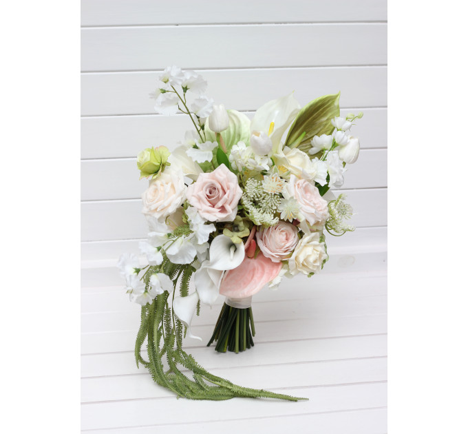 Bridal and Bridesmaid Bouquets in Blush Pink, Ivory & Soft Olive Green