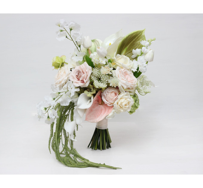 Bridal and Bridesmaid Bouquets in Blush Pink, Ivory & Soft Olive Green