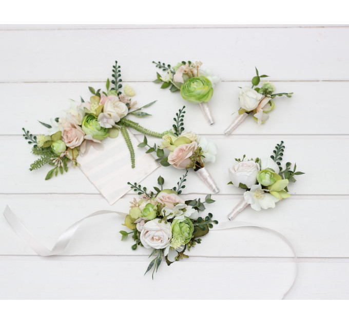 Blush Pink, Ivory & Soft Olive Green Wrist Bracelet