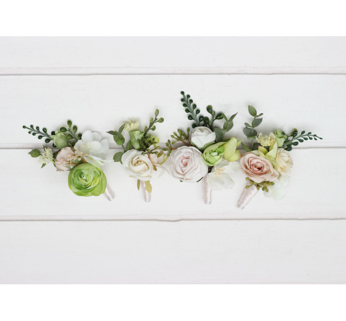 Blush Pink, Ivory & Soft Olive Green Wedding Boutonnieres