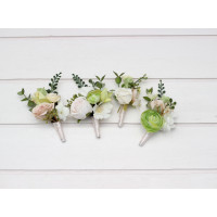 Blush Pink, Ivory & Soft Olive Green Groom Flowers 5488