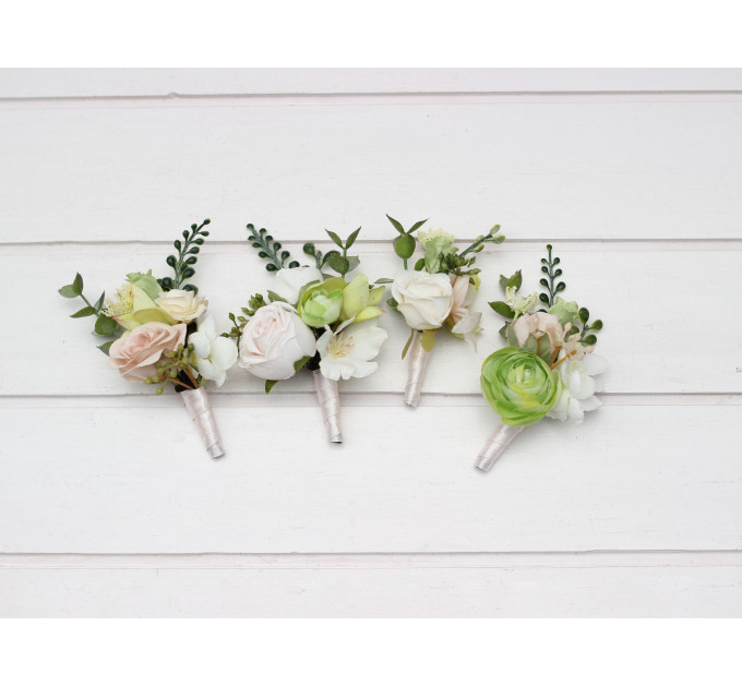 Blush Pink, Ivory & Soft Olive Green Wedding Boutonnieres