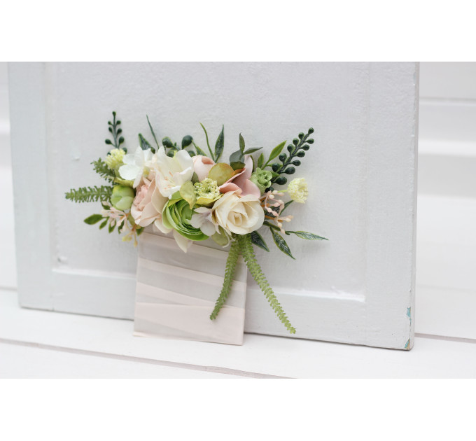 Blush Pink, Ivory & Soft Olive Green Pocket Flowers for Weddings
