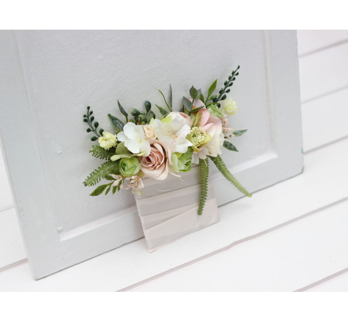 Blush Pink, Ivory & Soft Olive Green Pocket Flowers for Weddings