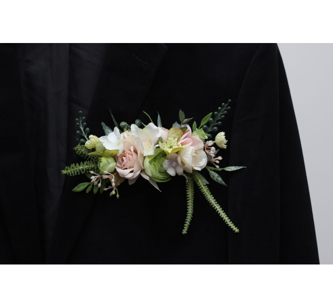 Blush Pink, Ivory & Soft Olive Green Pocket Flowers for Weddings