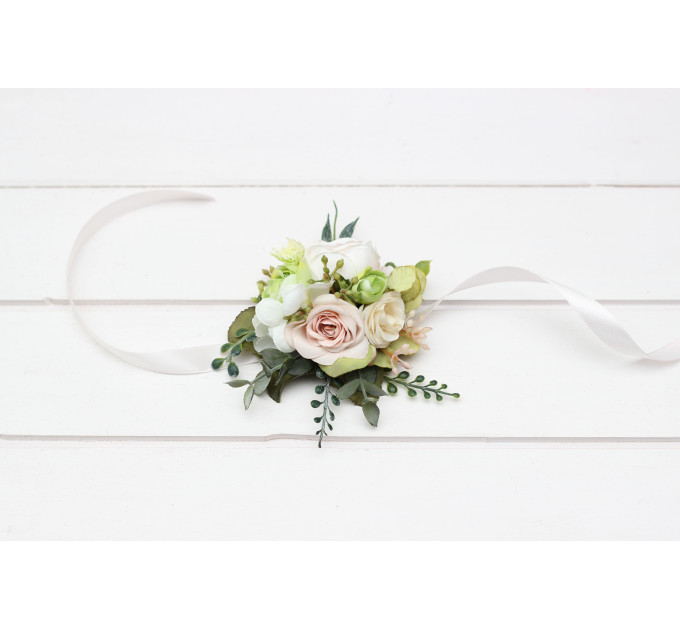 Blush Pink, Ivory & Soft Olive Green Wrist Bracelet