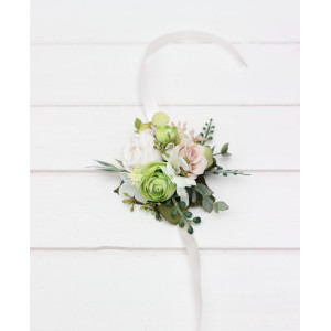 Blush Pink, Ivory & Soft Olive Green Wrist Corsage 5488