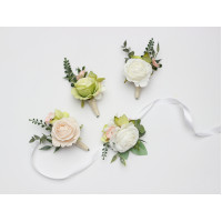  Blush Pink, Ivory & Soft Olive Green Wedding Boutonnieres and Corsage 5488